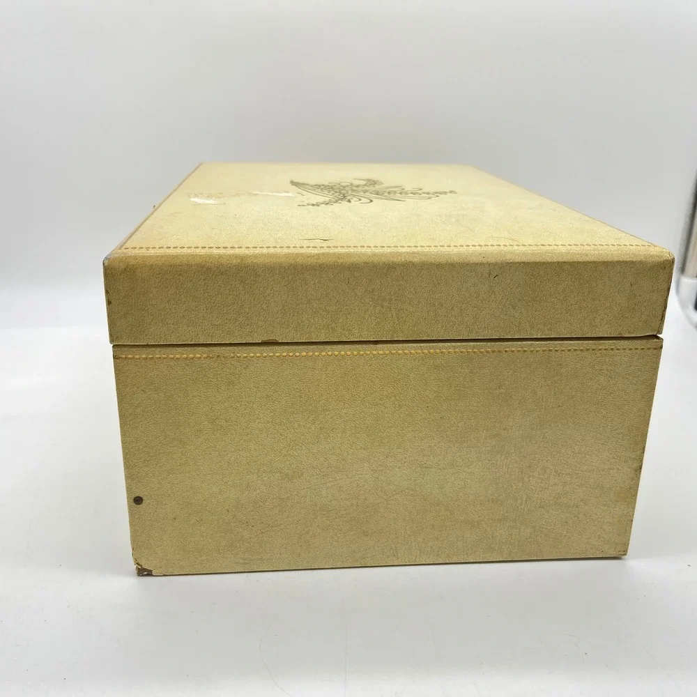 Vintage Cream Faux Leather Jewelry Box Red Velvet Lining Gold Floral Latch